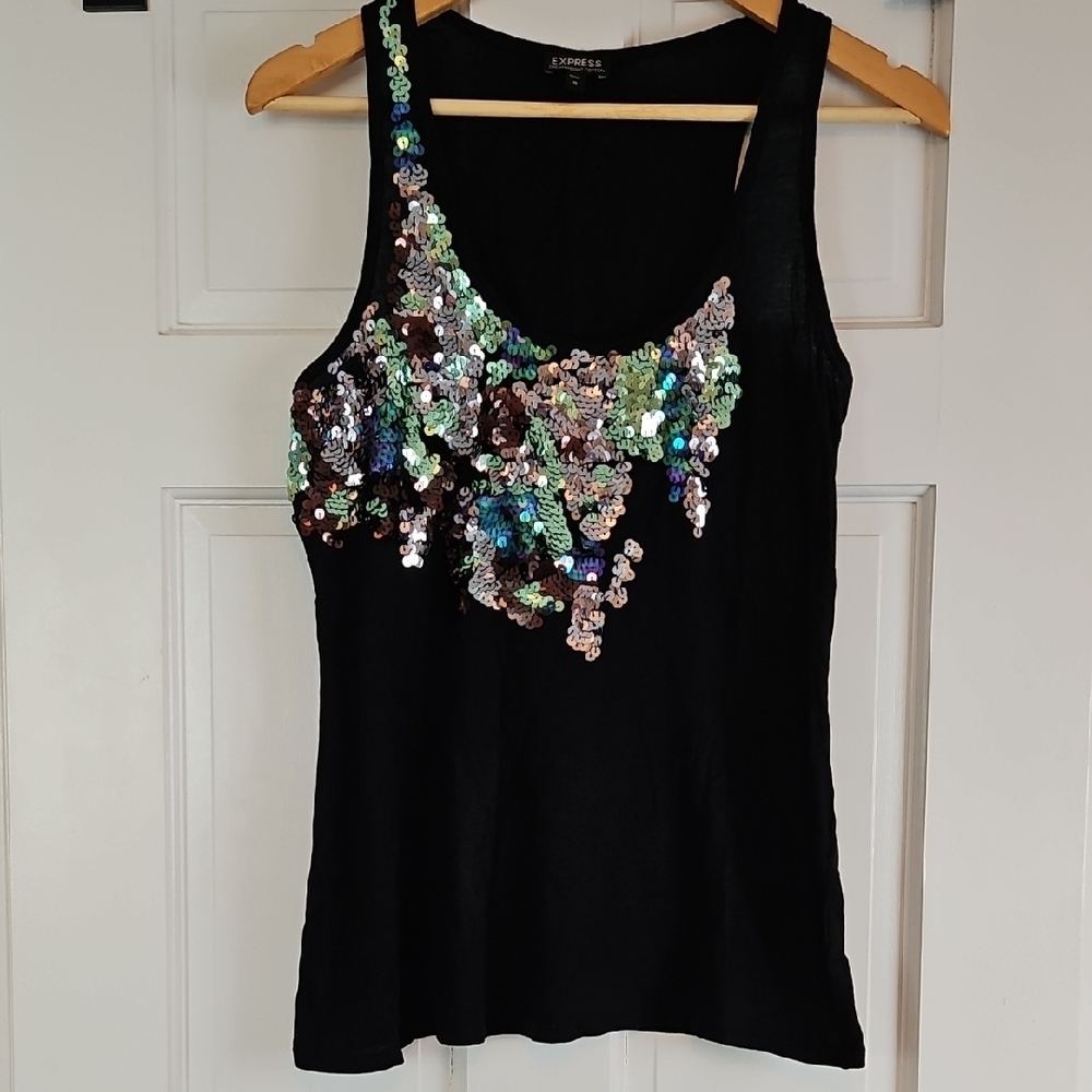 Express Black Sequin Sleeveless Tank Top
